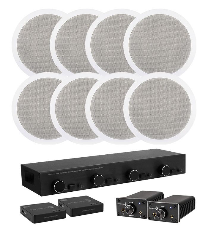 Dayton Audio DTA-120BT med høyttalerveksler, WiFi-adapter & 4par høyttalere