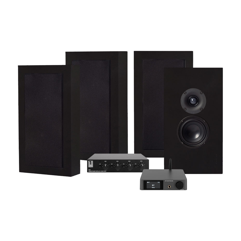 Dynavoice CA802BT, SC4B & 2 par matt svarte DLS Flatbox Midi