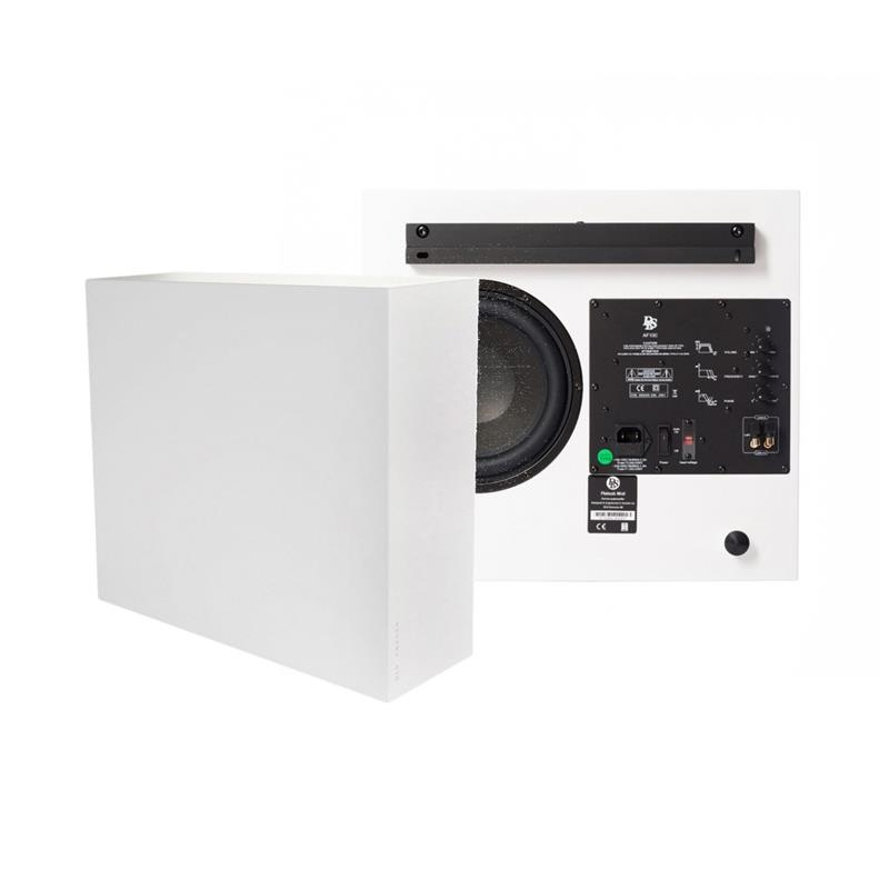 2-pakning DLS Flatsub Midi vegghengt aktiv subwoofer, matt hvit