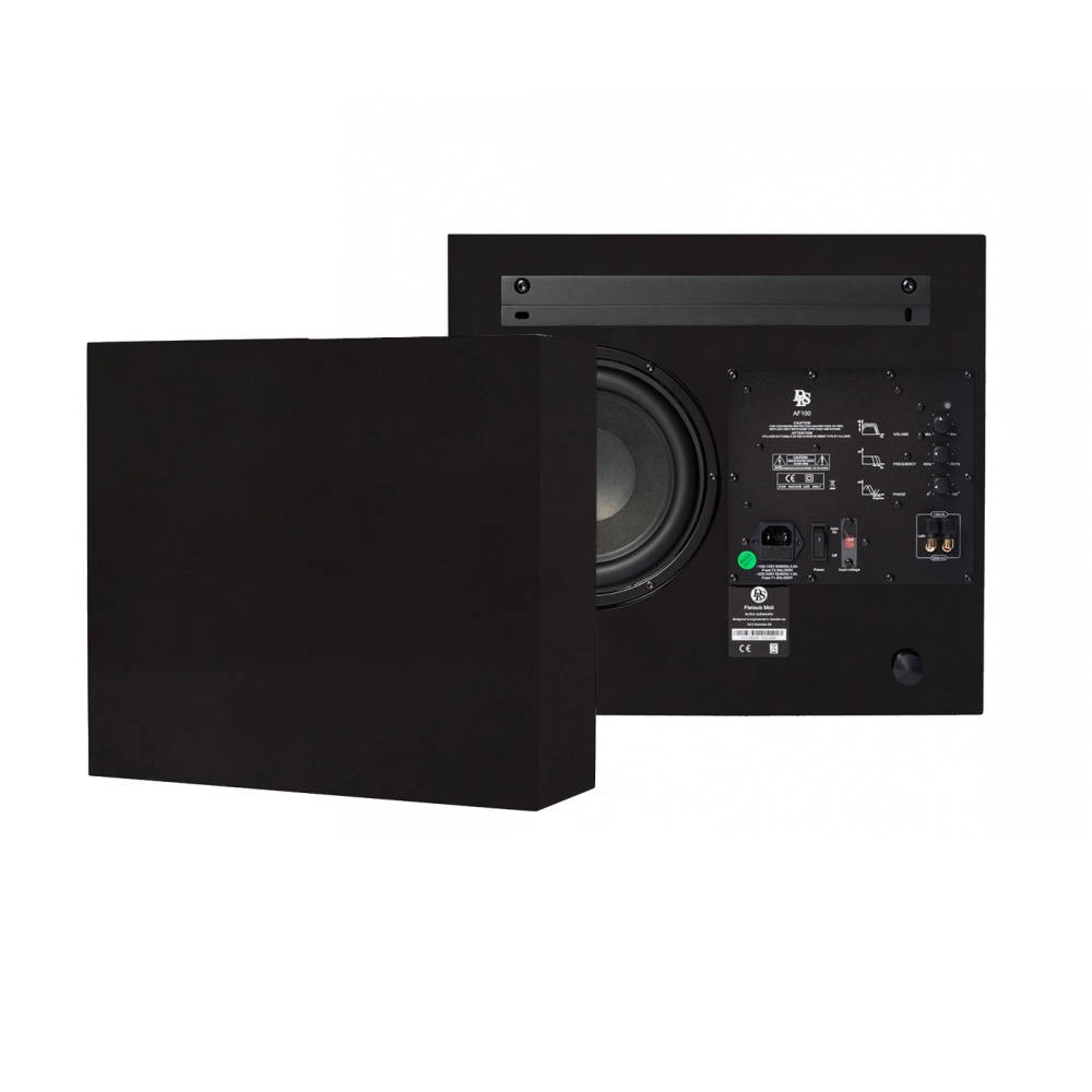 2-pakning DLS Flatsub Midi vegghengt aktiv subwoofer, matt svart