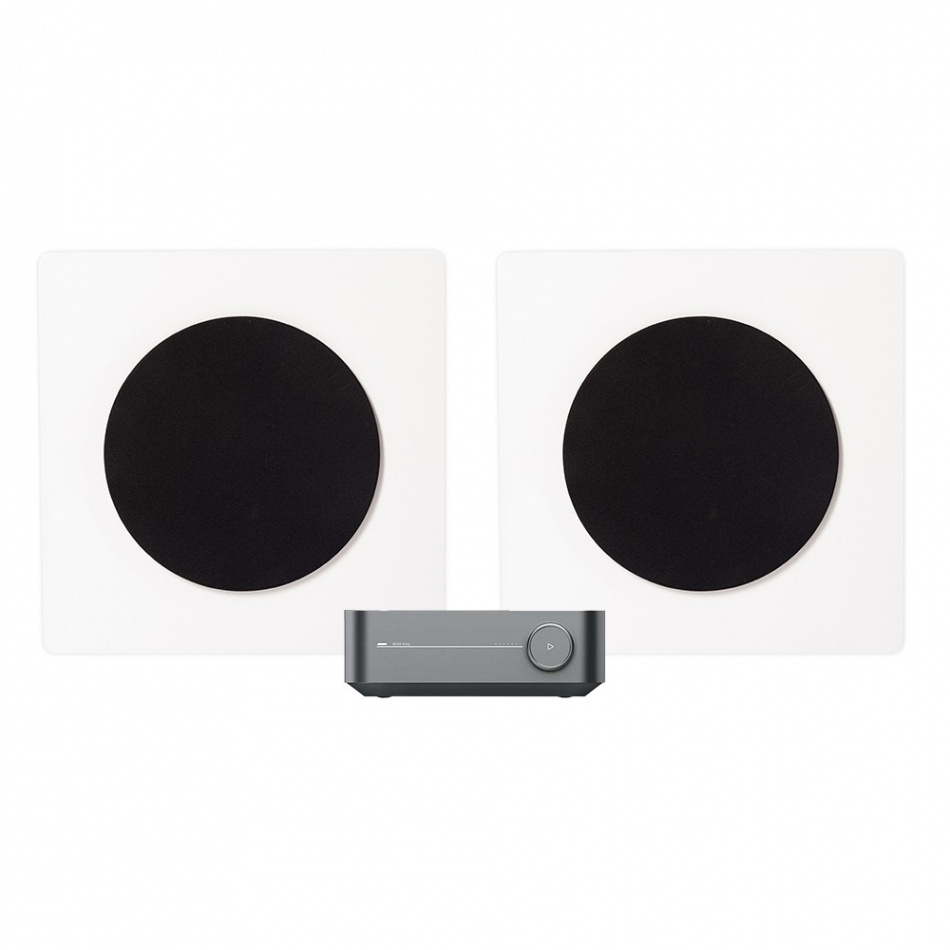 WiiM Amp & DLS Flatbox D-One 2.0 stereopaket, svart/vit