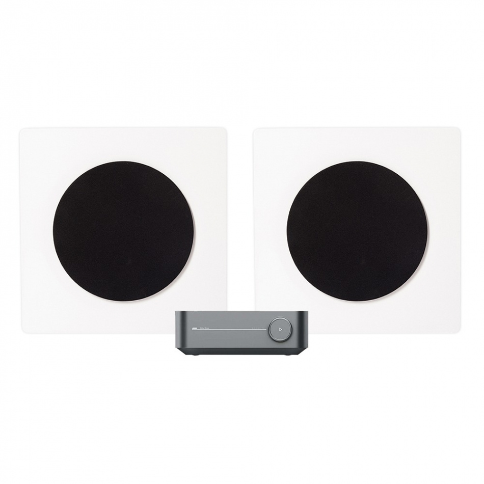 WiiM Forsterker med DLS Flatbox D-One, 2.0 stereopakke i hvitt