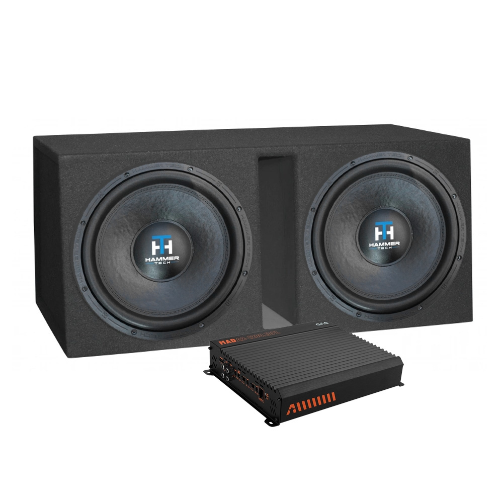 2x15 basspakke med Hammer Tech LCW15V2D4 i kasse med forsterker