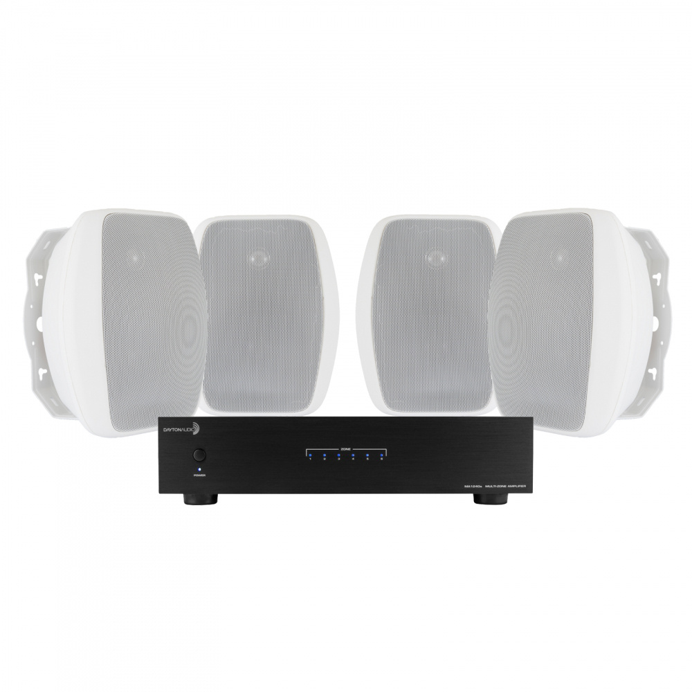 Dayton Audio MA1240 og 2 par System One OD570 til treningsstudioet eller uteplassen.