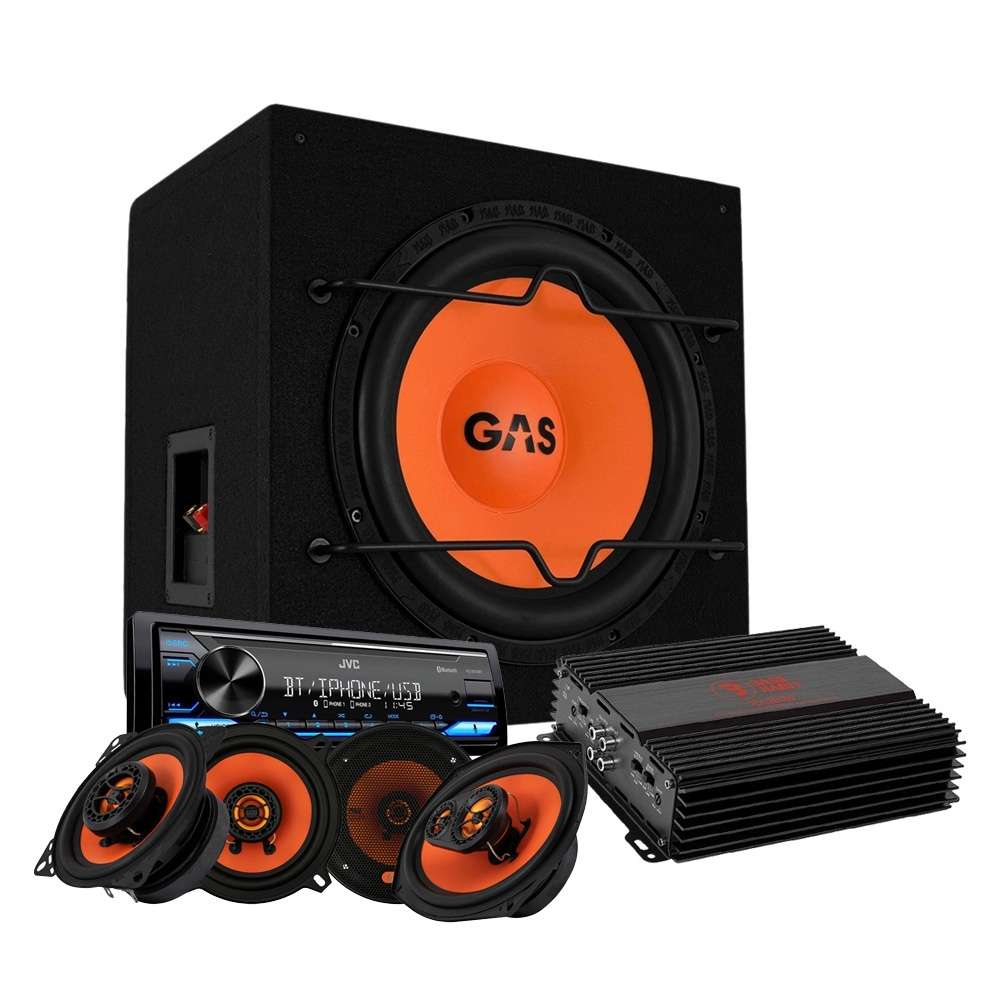 GAS MAD B1-112 helhetspakke med JVC KD-X382BT og MAD X1-høyttalere