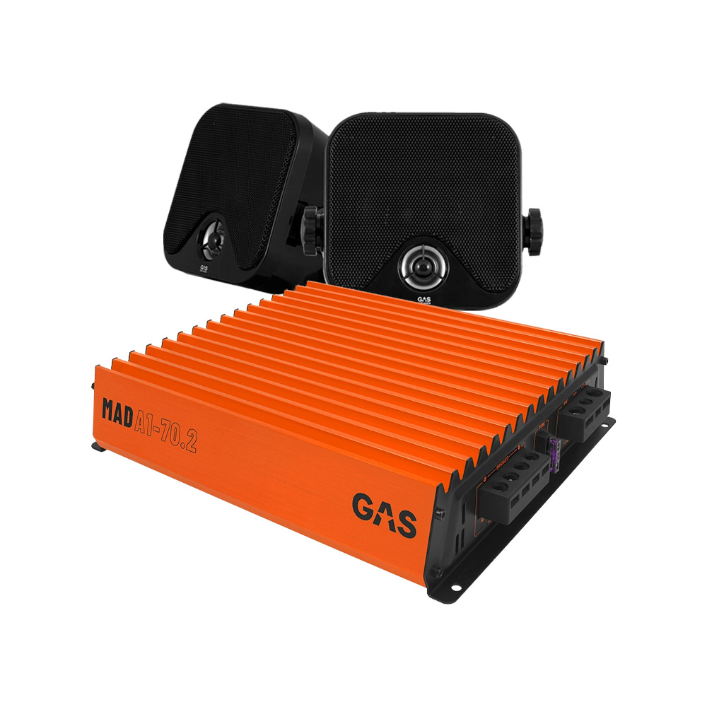 GAS MAD BK1-44 boks­høyttalere & MAD A1-70.2, hattehylle­pakke