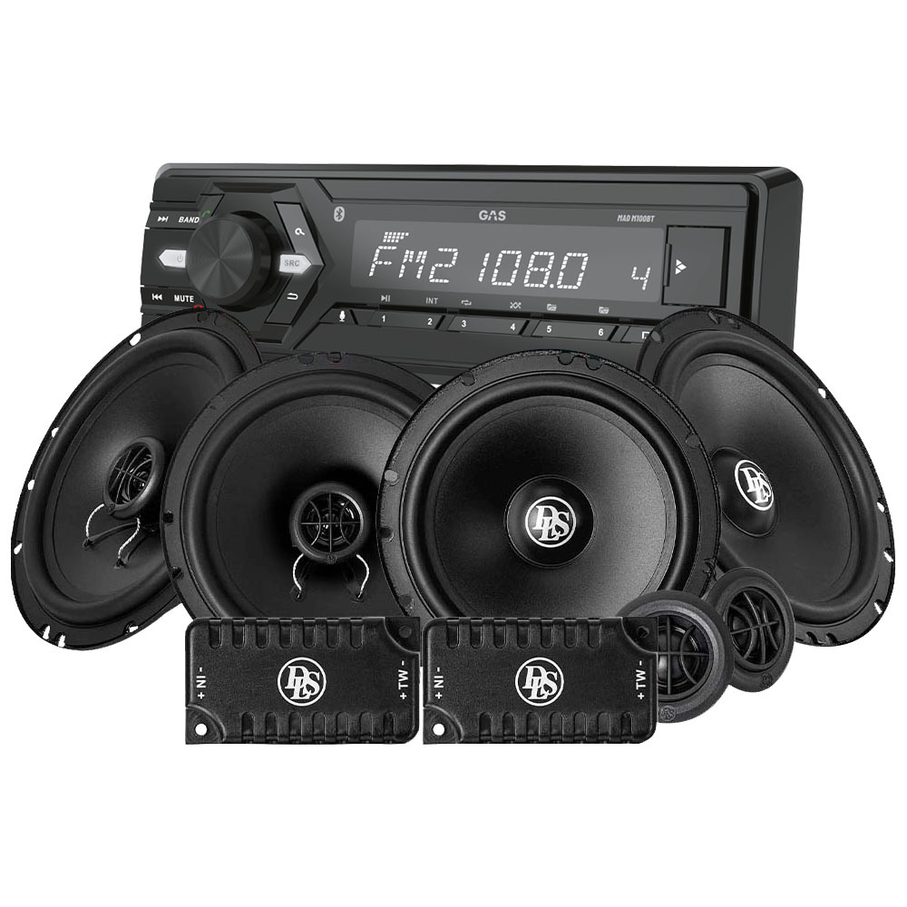 GAS MAD M100-BT med DLS foran- og bakhøyttalere, bilstereopakke