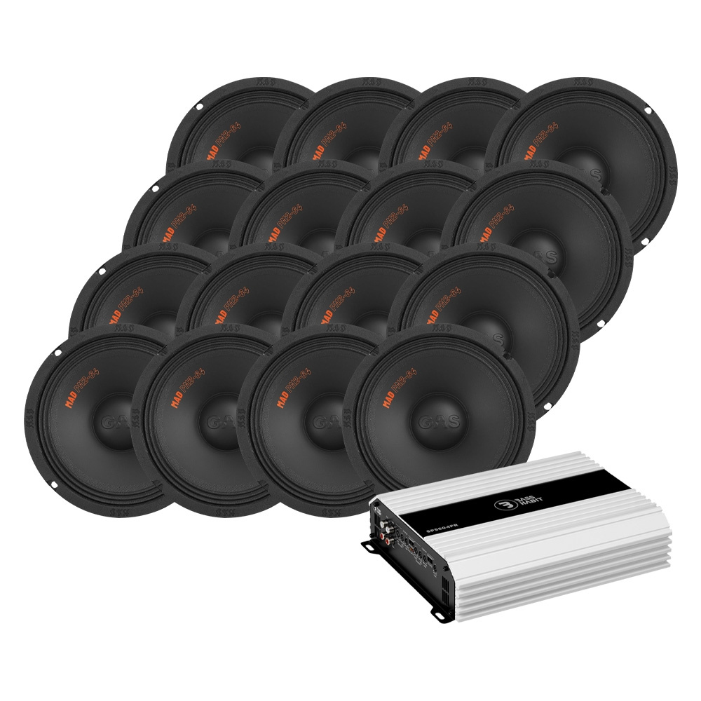 16-pakning GAS MAD PM2-84 med Bass Habit SP5504FR, SPL-pakke