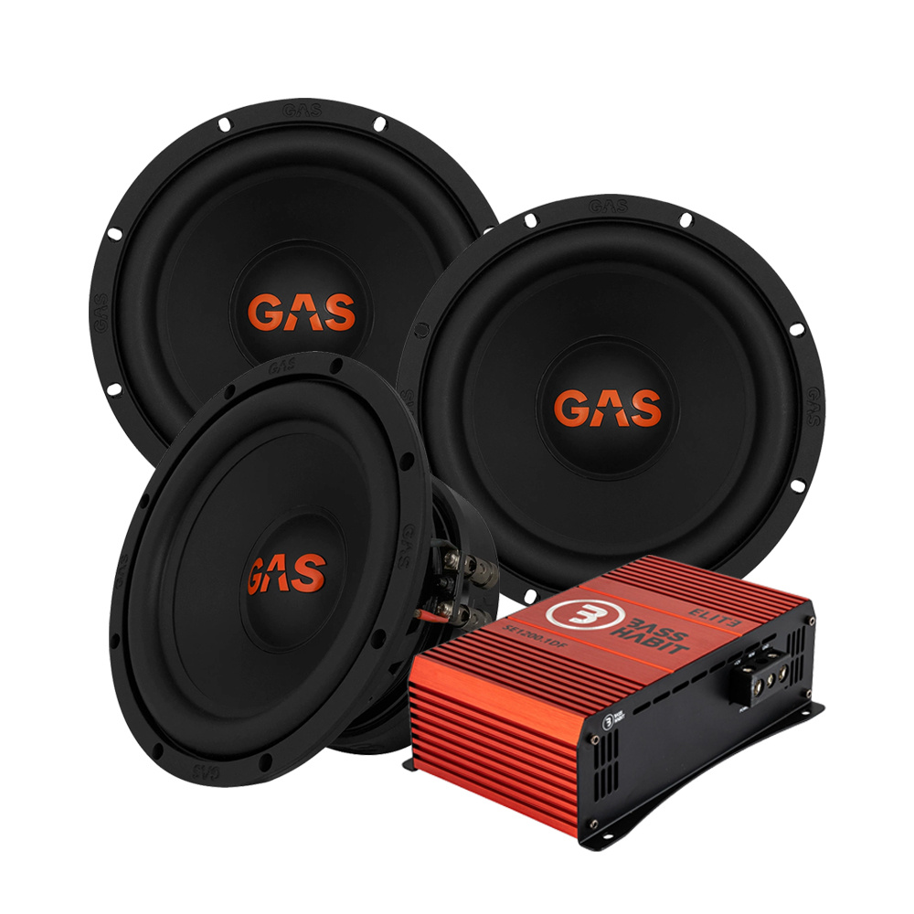 3-pakke GAS MAD S2-8D2 & Bass Habit SE1200.1DF, basspakke til jenkere