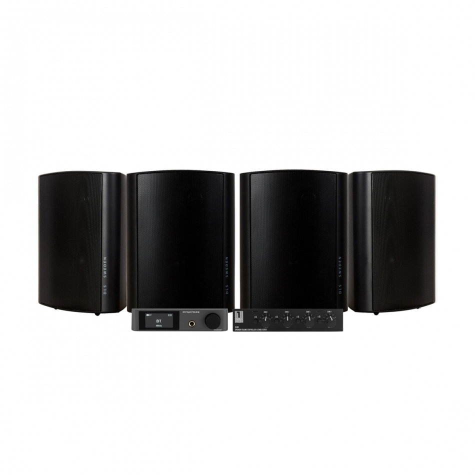 Dynavoice CA802BT med SC4B & 2 par DLS MB5i utendørshøyttalere, svart