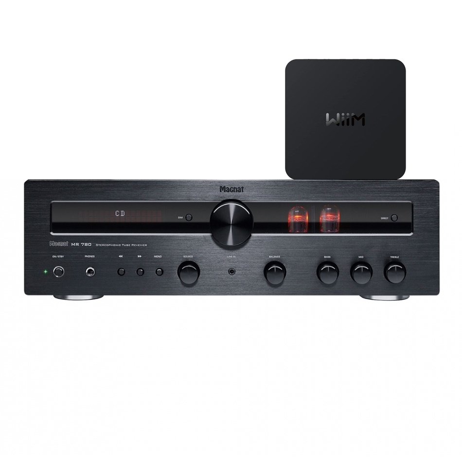 Magnat MR780 stereoforsterker med Wiim Pro nettverksstrømmer