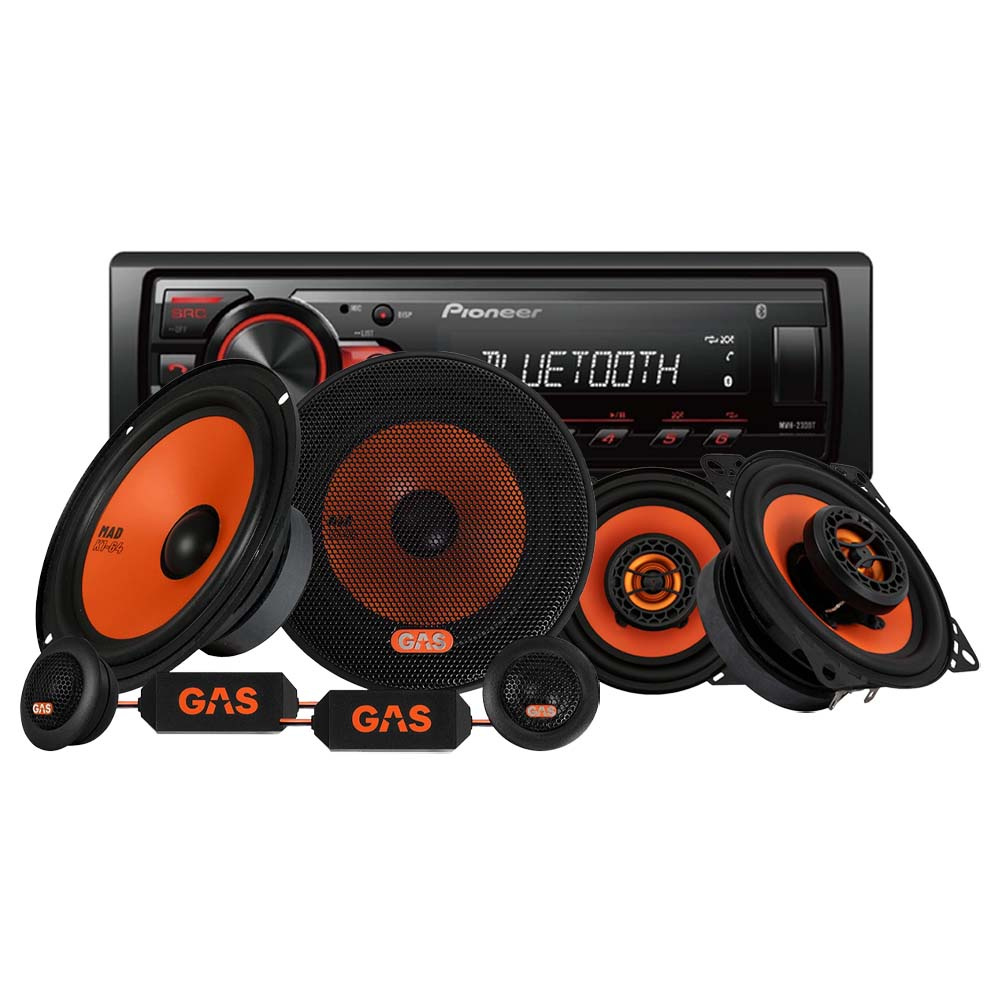 Pioneer MVH-230BT & GAS MAD K1 front- og baksystem, bilstereopakke
