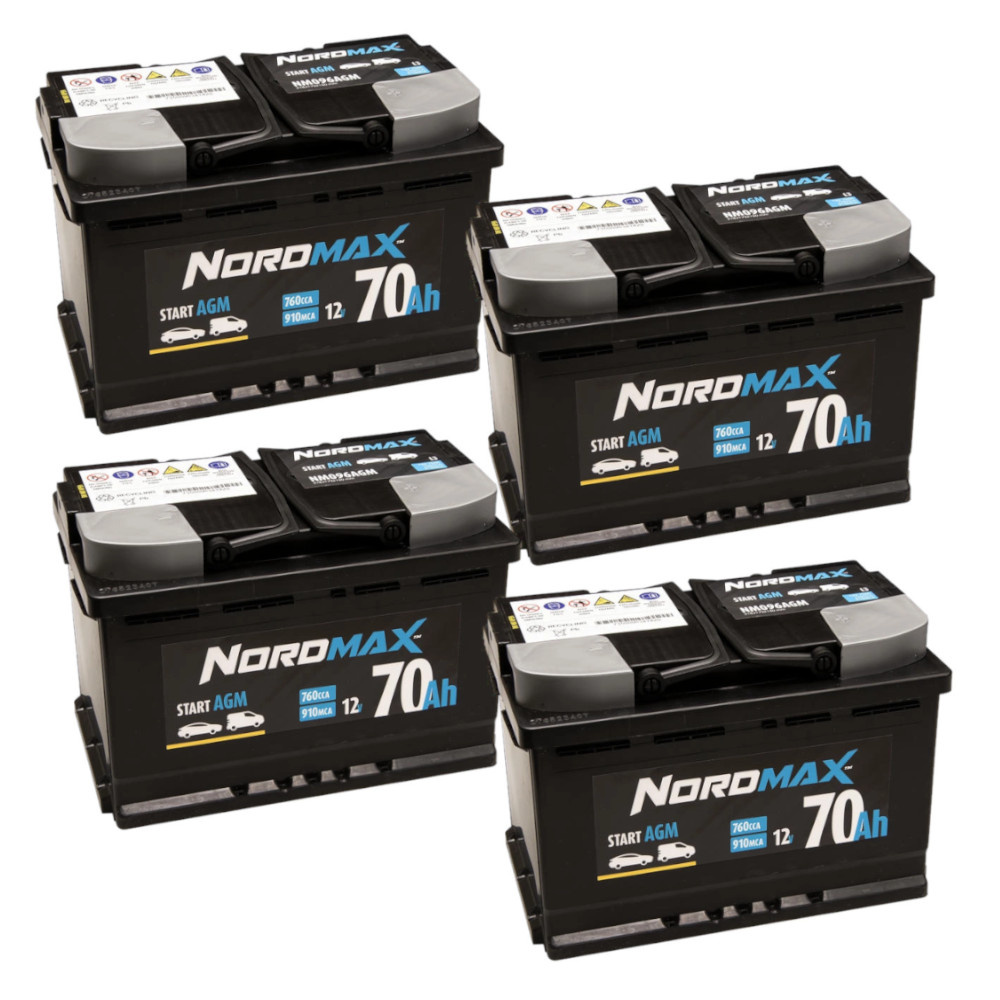 Batteripakke, 4 stk Nordmax AGM-batteri, 70Ah / 12V