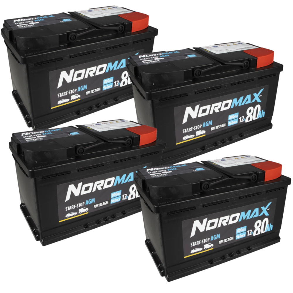 Batteripakke, 4 stk Nordmax AGM-batteri, 80Ah / 12V