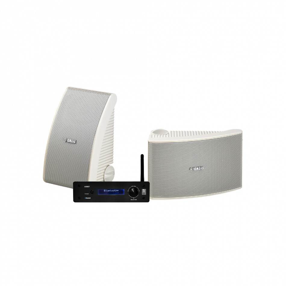 System One A50BT & Yamaha NS-AW392 utendørshøyttalere, hvit