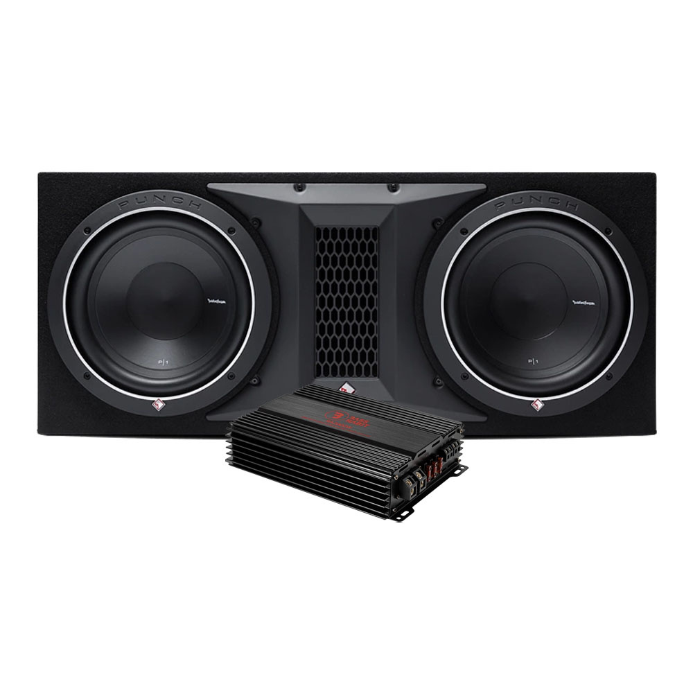 Rockford Fosgate P1-2X10 og Bass Habit RA2000W, basspakke