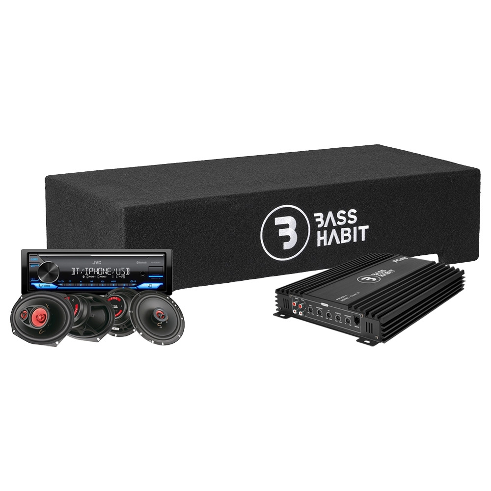 Bass Habit PL2212SR med JVC KD-X382BT, helhetspakke