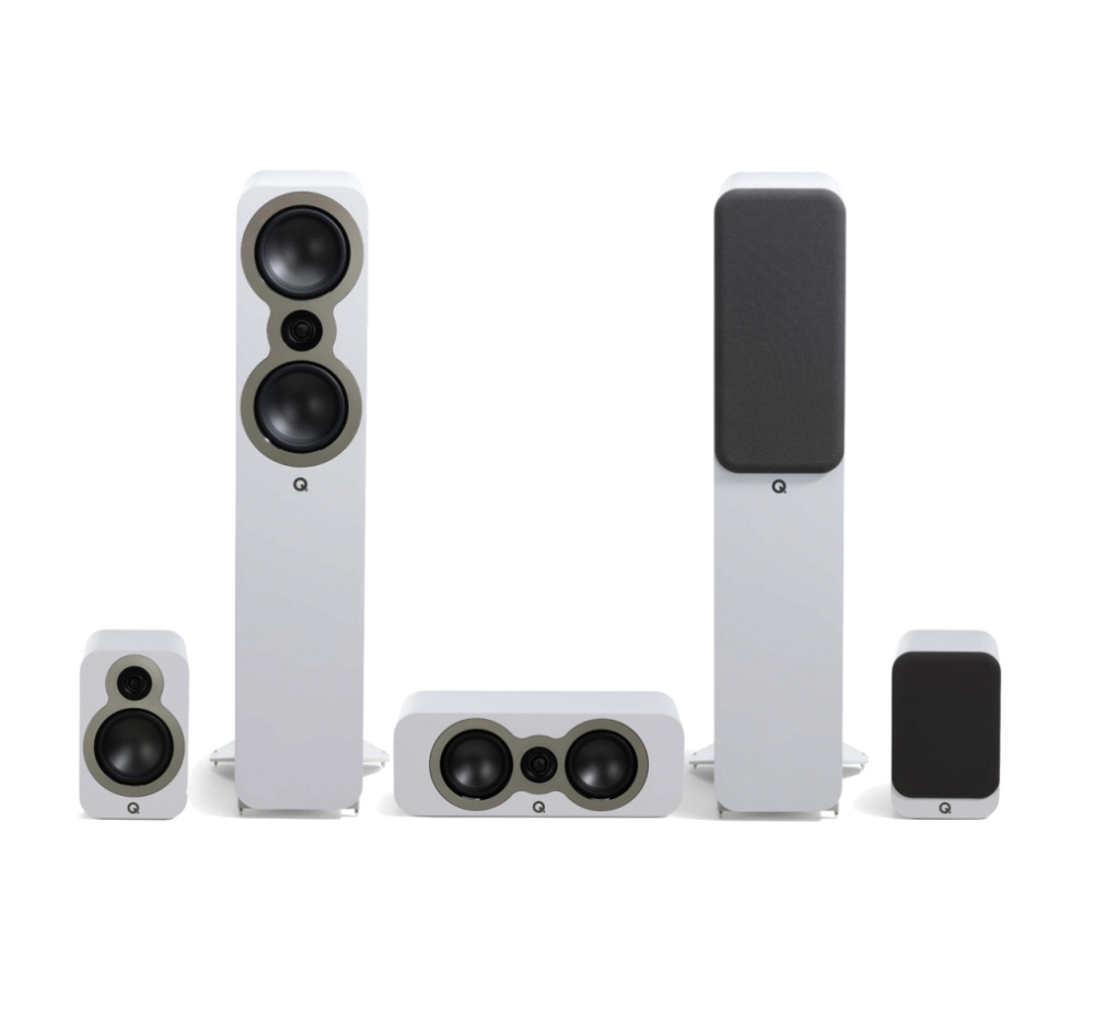 Q Acoustics 3050c 5.0 høyttalerpakke med senter og surround, hvit