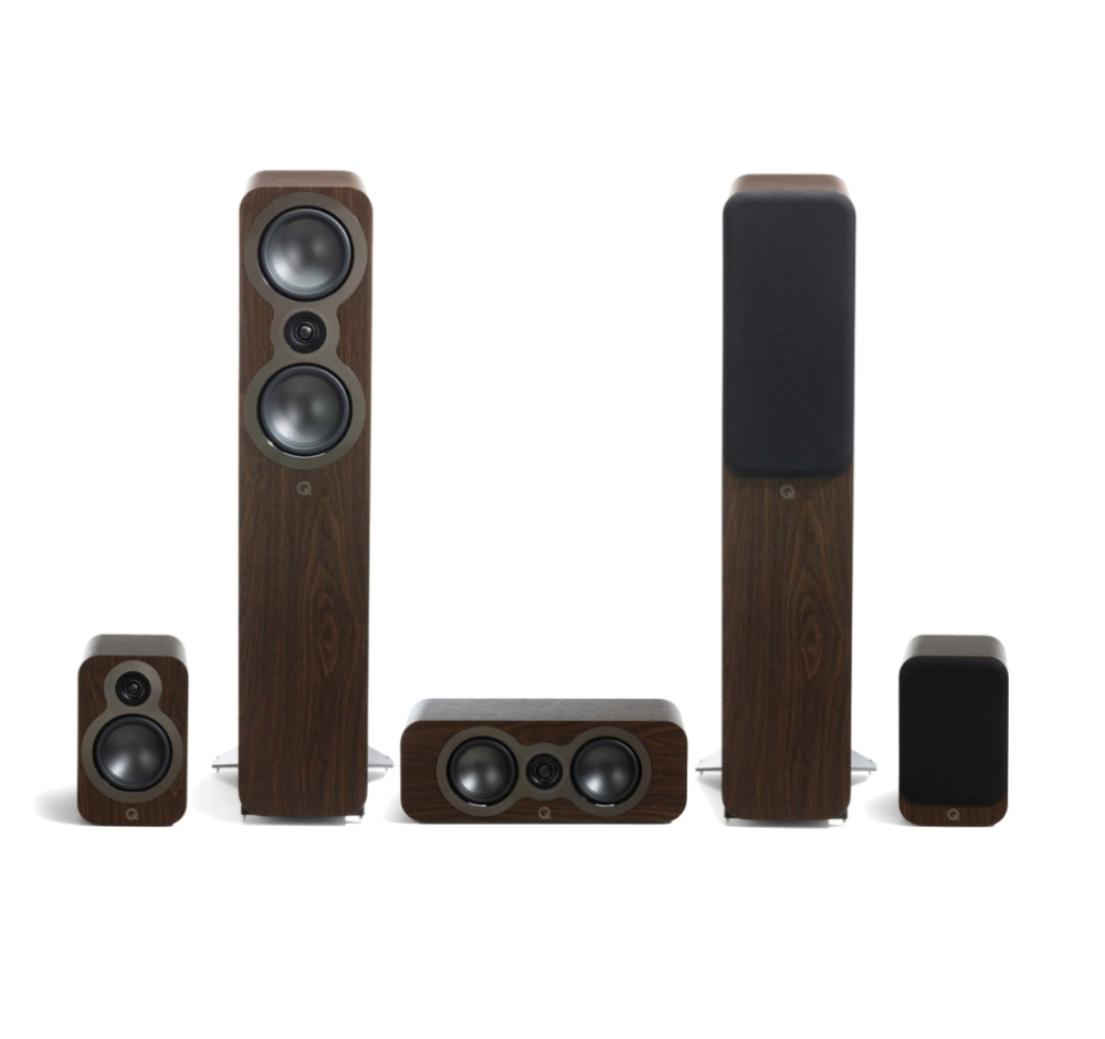 Q Acoustics 3050c 5.0 høyttalerpakke med senter og surround, valnøtt
