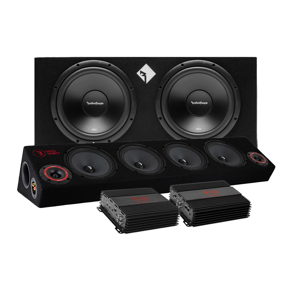 Rockford Fosgate R2-2X12 raggarpakke med Bass Habit SPL64