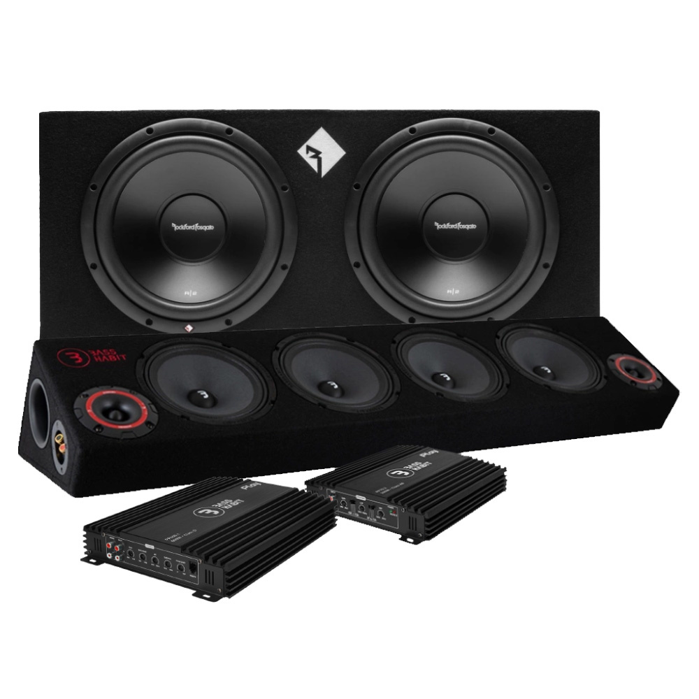 Rockford Fosgate R2-2X12 baspakke & Play SPL64 raggarplanke med forsterker