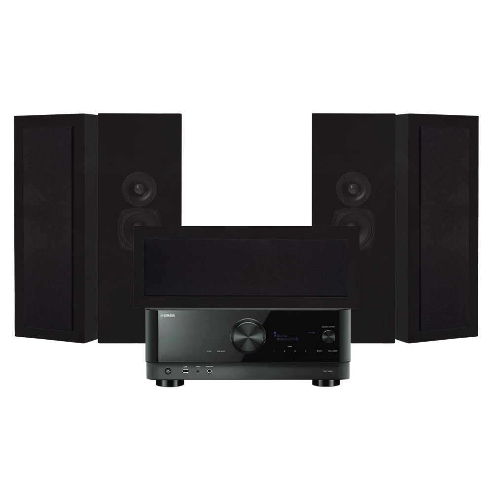 Yamaha RX-V4A & DLS Flatbox Slim Large On-Wall 5.0 hemmabiopaket, mattsvart