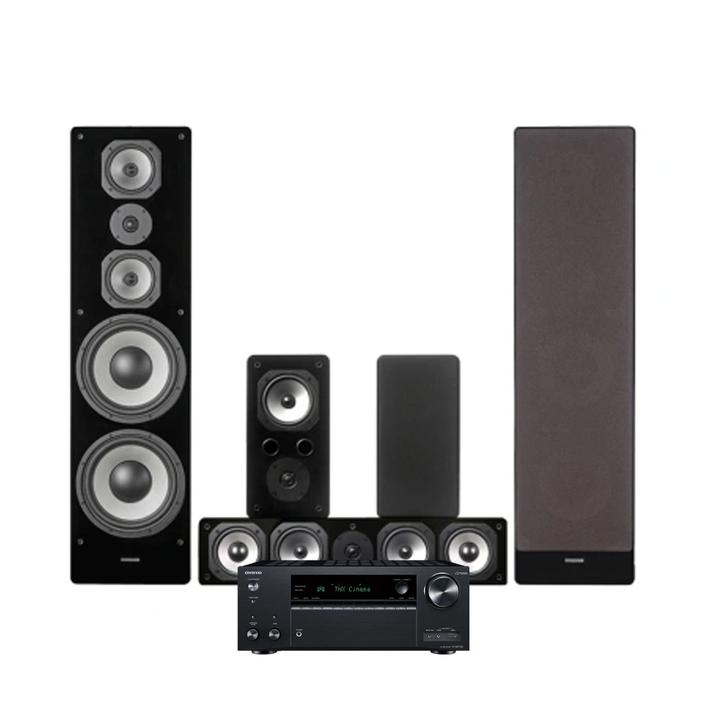 Onkyo TX-NR7100 med Dynavoice Challenger M-105 5.0 hjemmekinopakke, svart